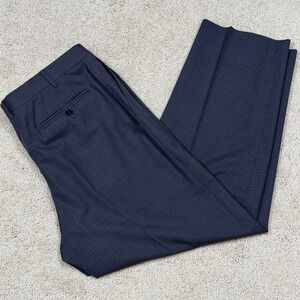 Canali Wool Plaid Dress Pants Mens 38x26 Navy Blue Flat Front Tailored